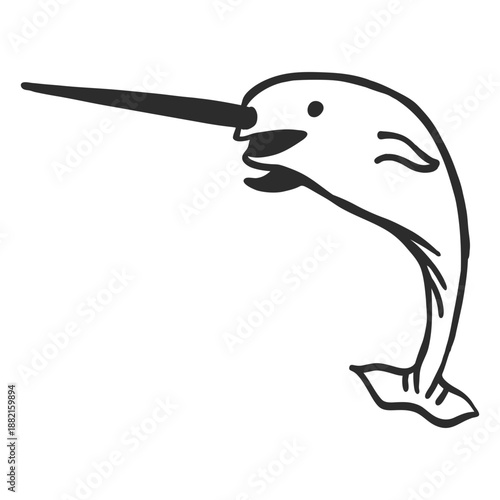 Narwhal tail tusk flipper doodle mammal