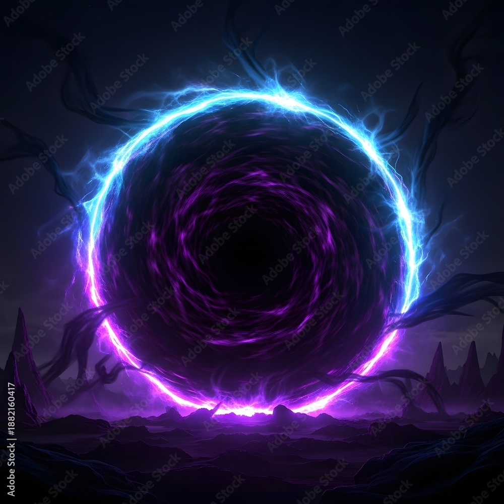 Obraz premium Vibrant purple and blue neon circle in dark space