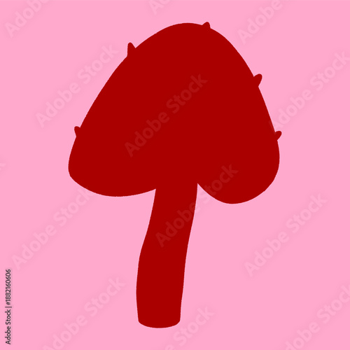 Whimsical red silhouette of a mushroom icon, Forest mushroom doodle