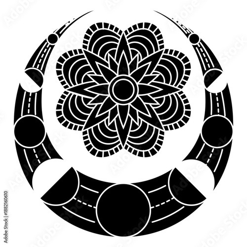 Sun moon ray crescent circle detailed silhouette celestial body
