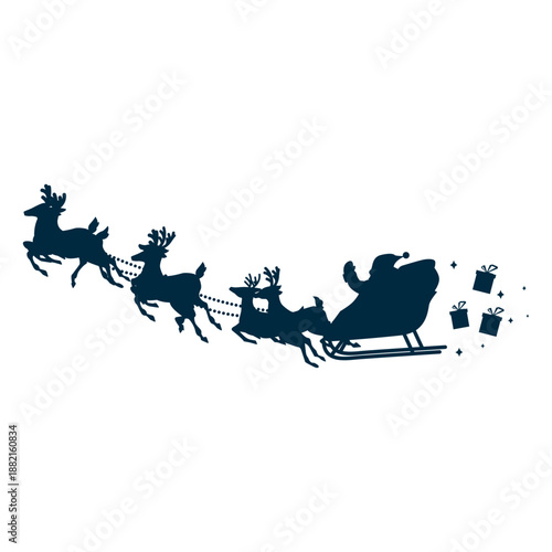 Santa claus sleigh sledge gift deer silhouette