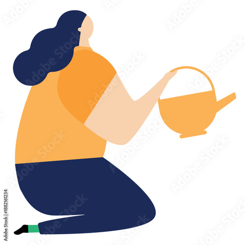 Watering can watering pot woman sitting flat watering