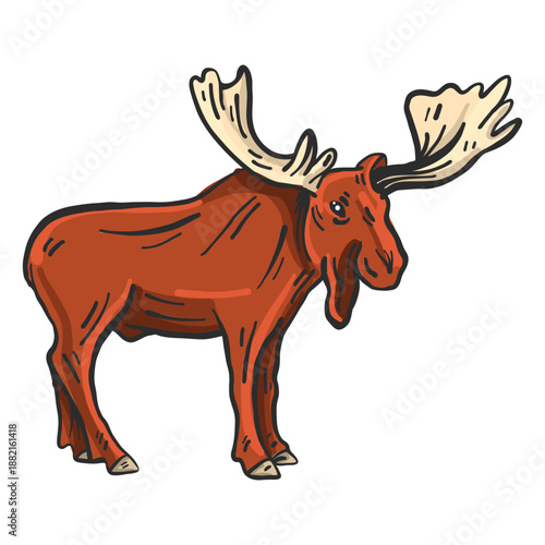 Elk moose antler colored sketch