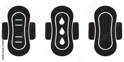 Sanitary Pad Vector Icon Set – Feminine Hygiene and Menstrual Care Symbols in Line and Solid Glyph
 Style, Isolated