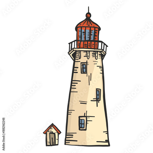 Lighthouse beacon tower hut colored sketch