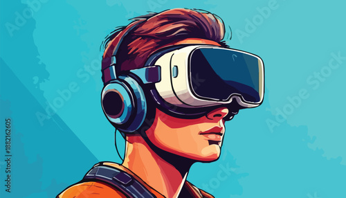 Man Wearing Virtual Reality Headset Goggles.