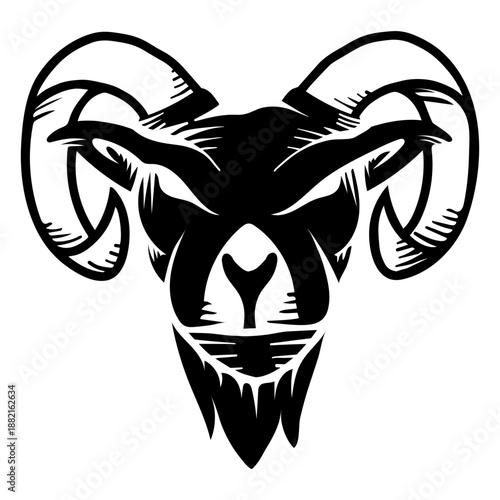 Goat angry horn detailed tattoo silhouette