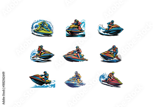 Jets ski Water sport logo set , Dynamic Jet Ski Rider Logo vector design