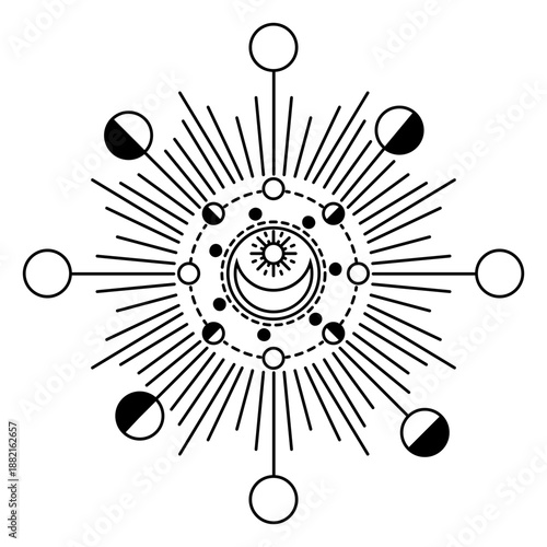 Moon ray sun crescent circle spot stroke celestial body
