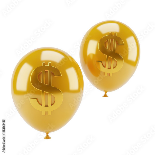 Two golden dollar sign balloons isolated on transparent background 