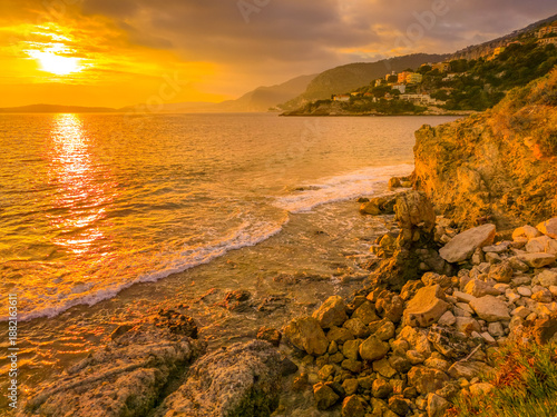 Fotografie Coast in Cap d'Ail during a sunset, Cote d'Azur, France