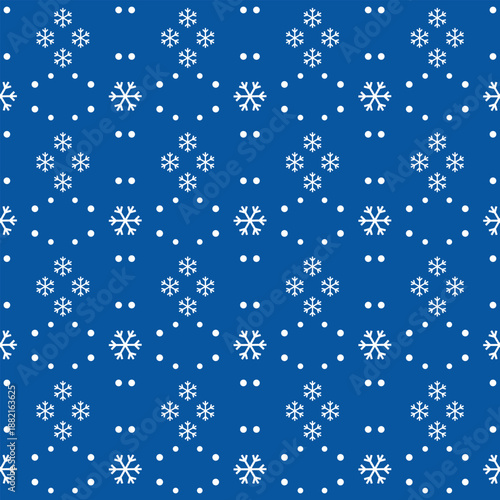 Winter Snowflake Seamless Pattern on Blue Background