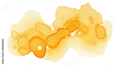 Abstract watercolor alcohol ink blot shape in warm yellow orange tones for artistic decoration or creative design element
