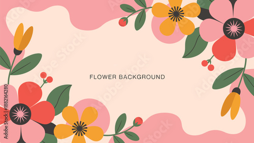Colorful Flower Background Vector with Leafy Design