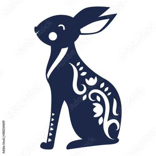Rabbit hare flower pattern ornament illustration