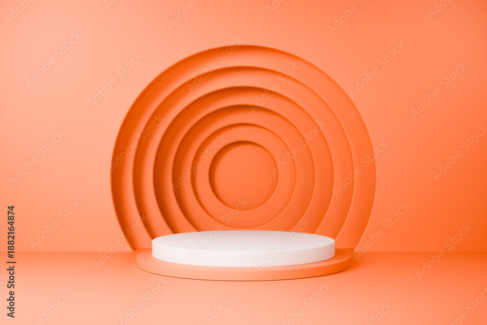 Obraz premium Abstract 3D orange podium stage with circular wall pattern