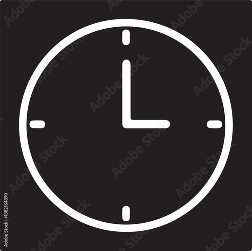 Simple analog clock face with white hands and markers on black background