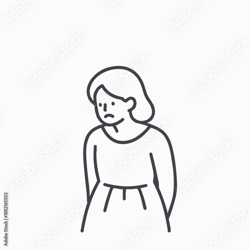 Simple illustration of a worried woman. Line art. Minimalist. Stress. Illness. Mental health. Loneliness. PMS. Hormonal imbalance.