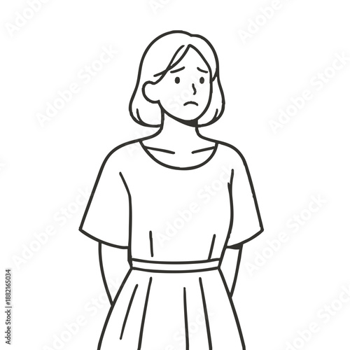 Simple illustration of a worried woman. Line art. Minimalist. Stress. Illness. Mental health. Loneliness. PMS. Hormonal imbalance.