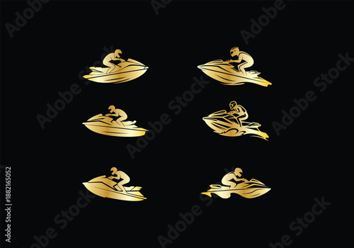 Jets ski Water sport logo set , Dynamic Jet Ski Rider golden Logo vector design