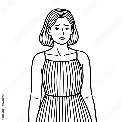 Simple illustration of a worried woman. Line art. Minimalist. Stress. Illness. Mental health. Loneliness. PMS. Hormonal imbalance.