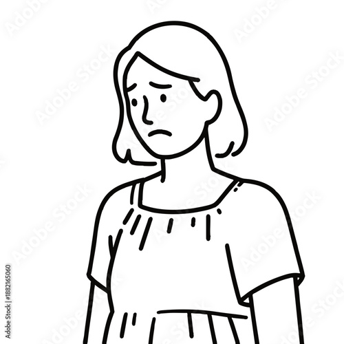 Simple illustration of a worried woman. Line art. Minimalist. Stress. Illness. Mental health. Loneliness. PMS. Hormonal imbalance.