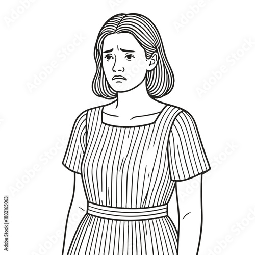 Simple illustration of a worried woman. Line art. Minimalist. Stress. Illness. Mental health. Loneliness. PMS. Hormonal imbalance.