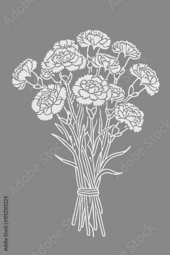 Simple monochrome carnation. Line drawing. Bouquet. Gift. Decoration. Material. Mother's Day. Thank you.