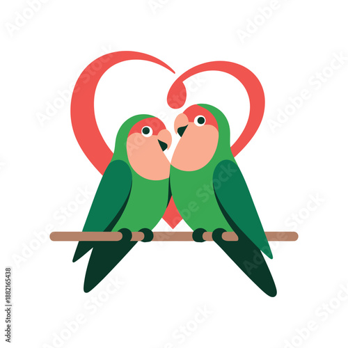 Lovebird Couple With Heart Shape Romantic Love Illustration