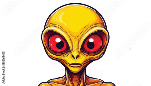 Yellow Alien Cartoon Character with Red Eyes.