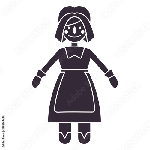 Flat thanksgiving pilgrim woman character stencil