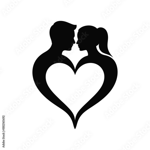 Romantic Man And Woman Silhouette Heart Love Symbol Illustration