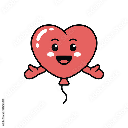 Smiling Heart Balloon Cartoon Cute Love Illustration