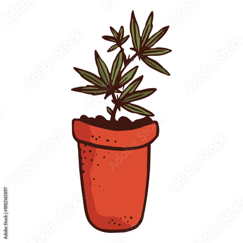 Flowerpot cannabis plant illustration
