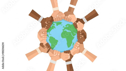 Diverse hands holding the earth symbolizing global unity and cooperation