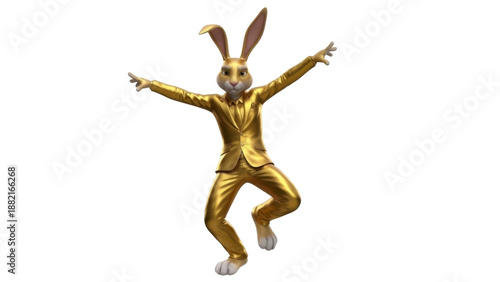 Easter Bunny Character in Golden Suit on Transparent Background, PNG Image