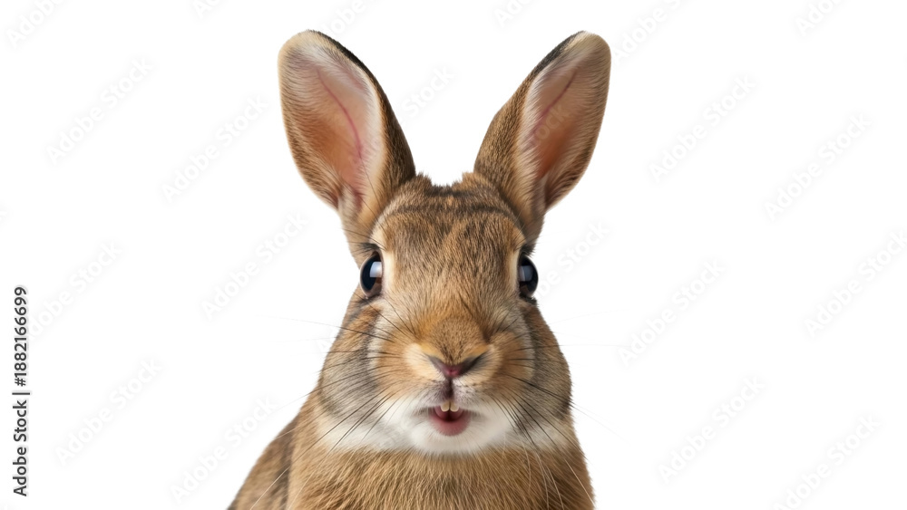 Fototapeta premium Rabbit Head Front View on Transparent Background PNG Image