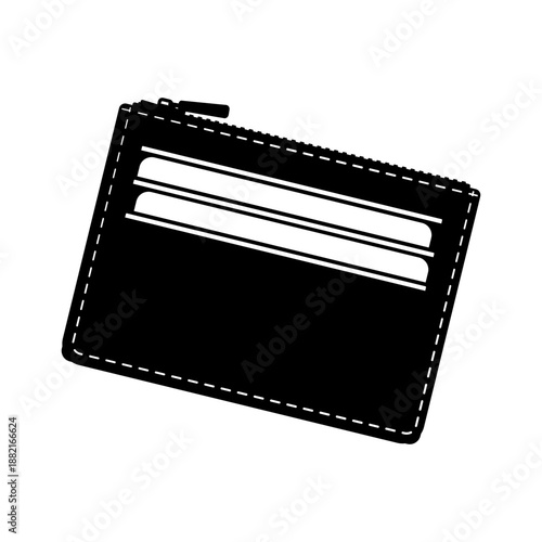 Black zip wallet with credit cards without background.