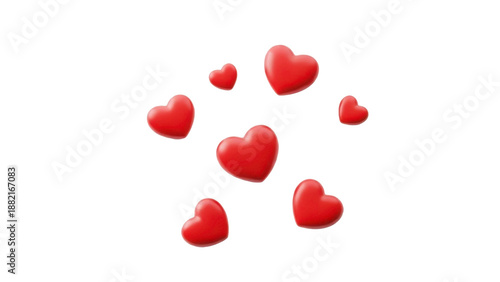 Floating Group of Red Heart Shapes on Transparent PNG Image