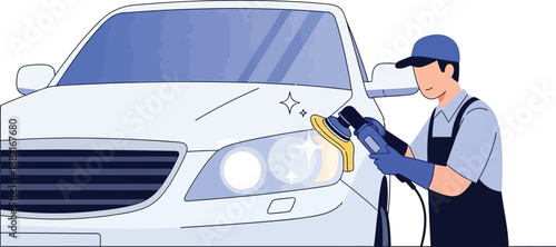 Vector mechanic polishing car headlight with buffer