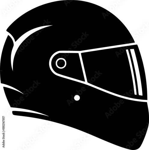 Black silhouette of a protective helmet in side profile (vector icon)
