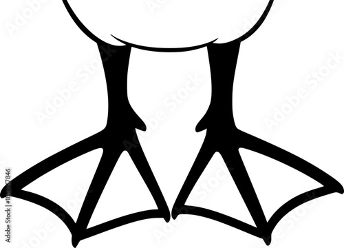 a pair of black duck feet with webbed toes are depicted in a simple bold outline on transparent background silhouette high quality professional detailed modern elegant 
