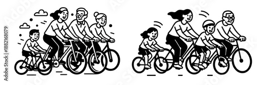 Family enjoying a fun bike ride together in a sunny park setting