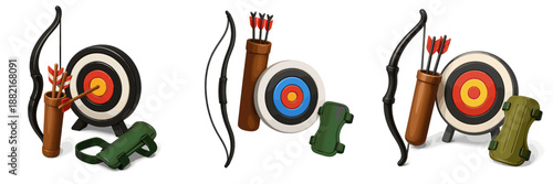 Vector illustration of archery equipment and accessories in isolation