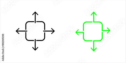 Simple line icon set. with arrows pointing in four directions, representing movement, navigation, flexibility, and control in all directions.