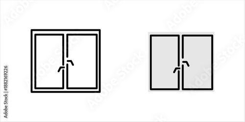 Minimal black line icon set. of a sliding window, representing home architecture, window design, ventilation, and interior structure.