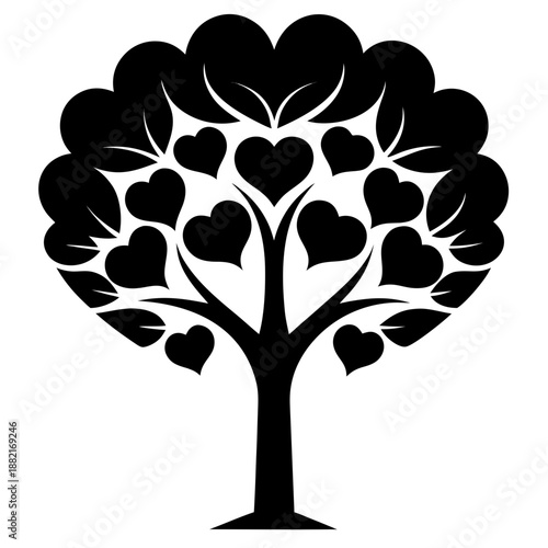 Tableau sur toile Title: A black and white of a tree with numerous heart-shaped leaves growing ins