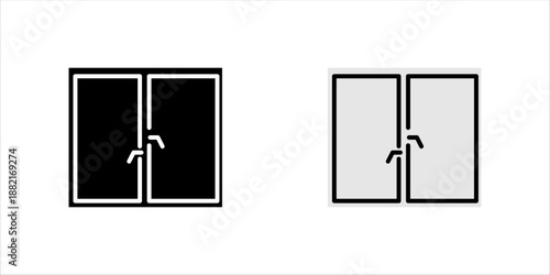 Minimal black line icon set. of a sliding window, representing home architecture, window design, ventilation, and interior structure.