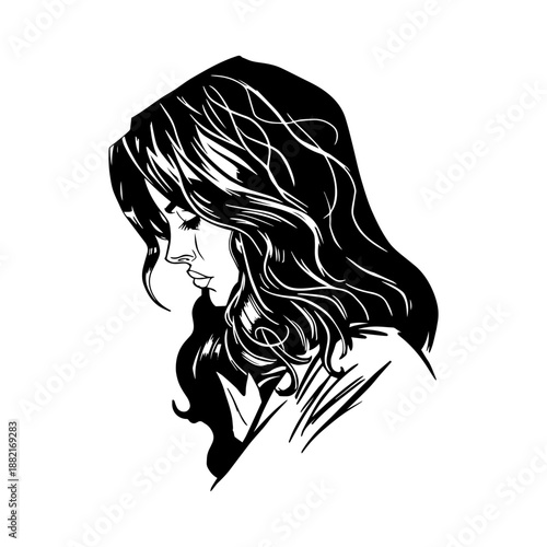 Drawn girl side view