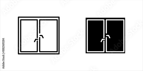 Minimal black line icon set. of a sliding window, representing home architecture, window design, ventilation, and interior structure.